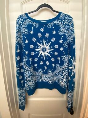 Wildfox Blue Bandanna Pullover Slouchy Sweater Small